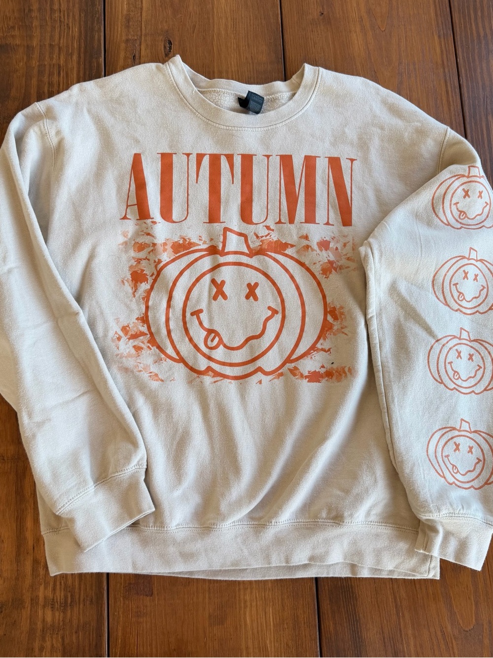 Autumn Pumpkin Graphic Crewneck Sweatshirt - Cream with Orange Print